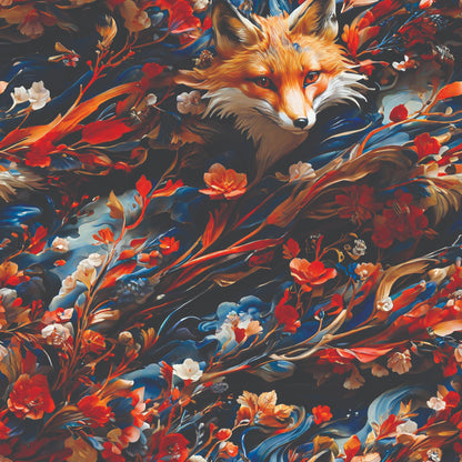 Fox and Flowers Pattern 3 Quilting Cotton Fabric
