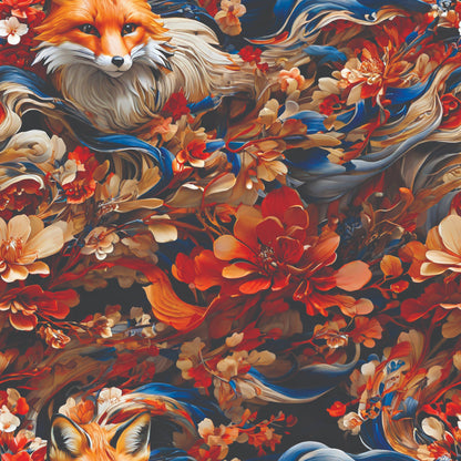 Fox and Flowers Pattern 4 Quilting Cotton Fabric
