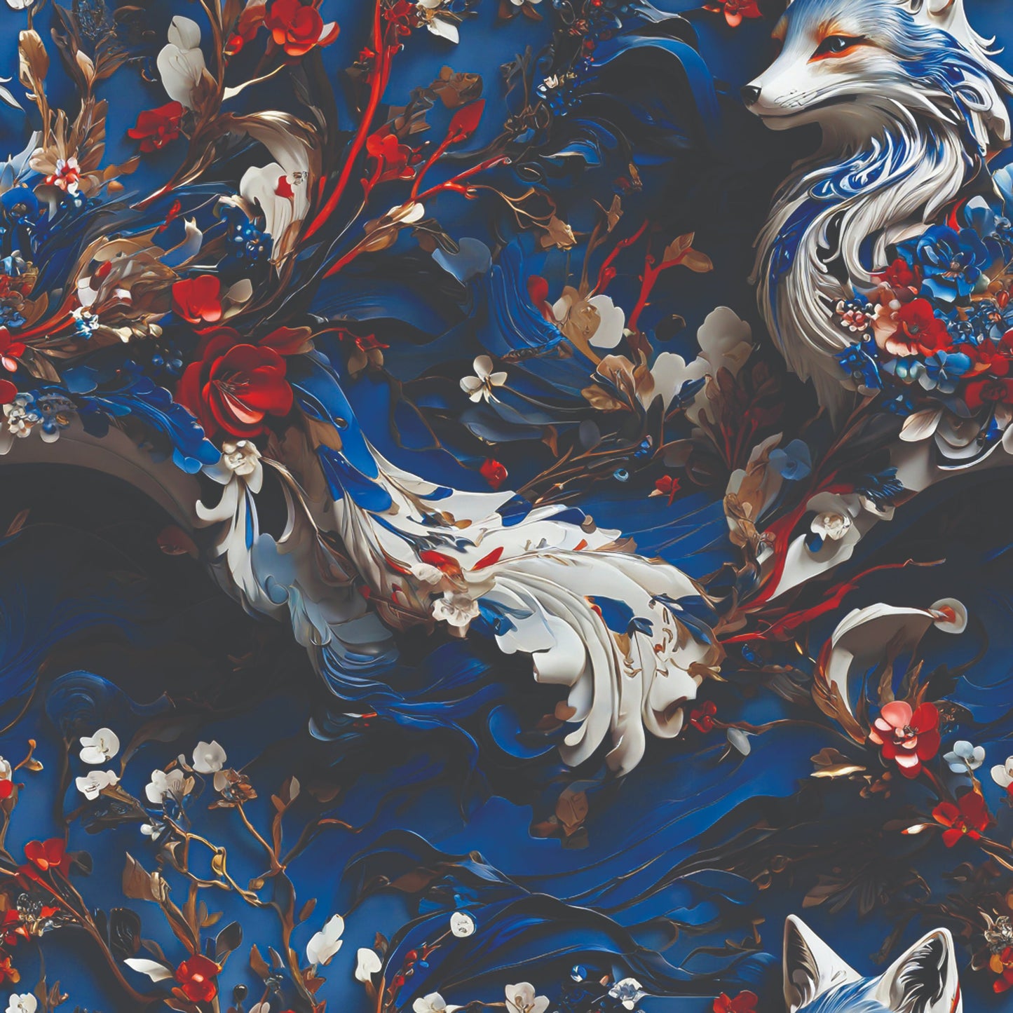 Fox and Flowers Pattern 6 Quilting Cotton Fabric