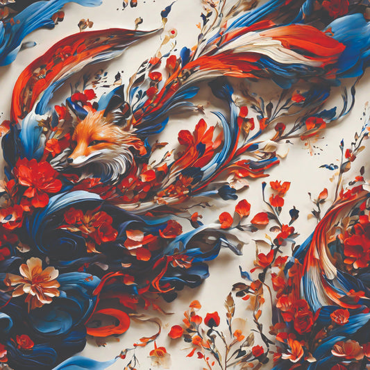 Fox and Flowers Pattern 7 Quilting Cotton Fabric
