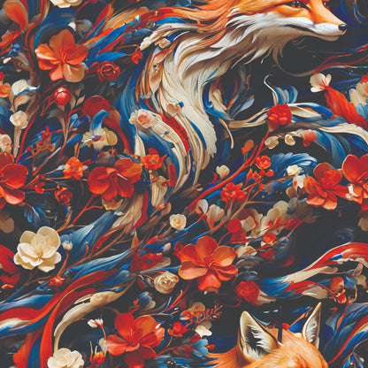 Fox and Flowers Pattern 8 Quilting Cotton Fabric