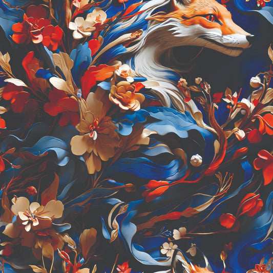Fox and Flowers Pattern 9 Quilting Cotton Fabric