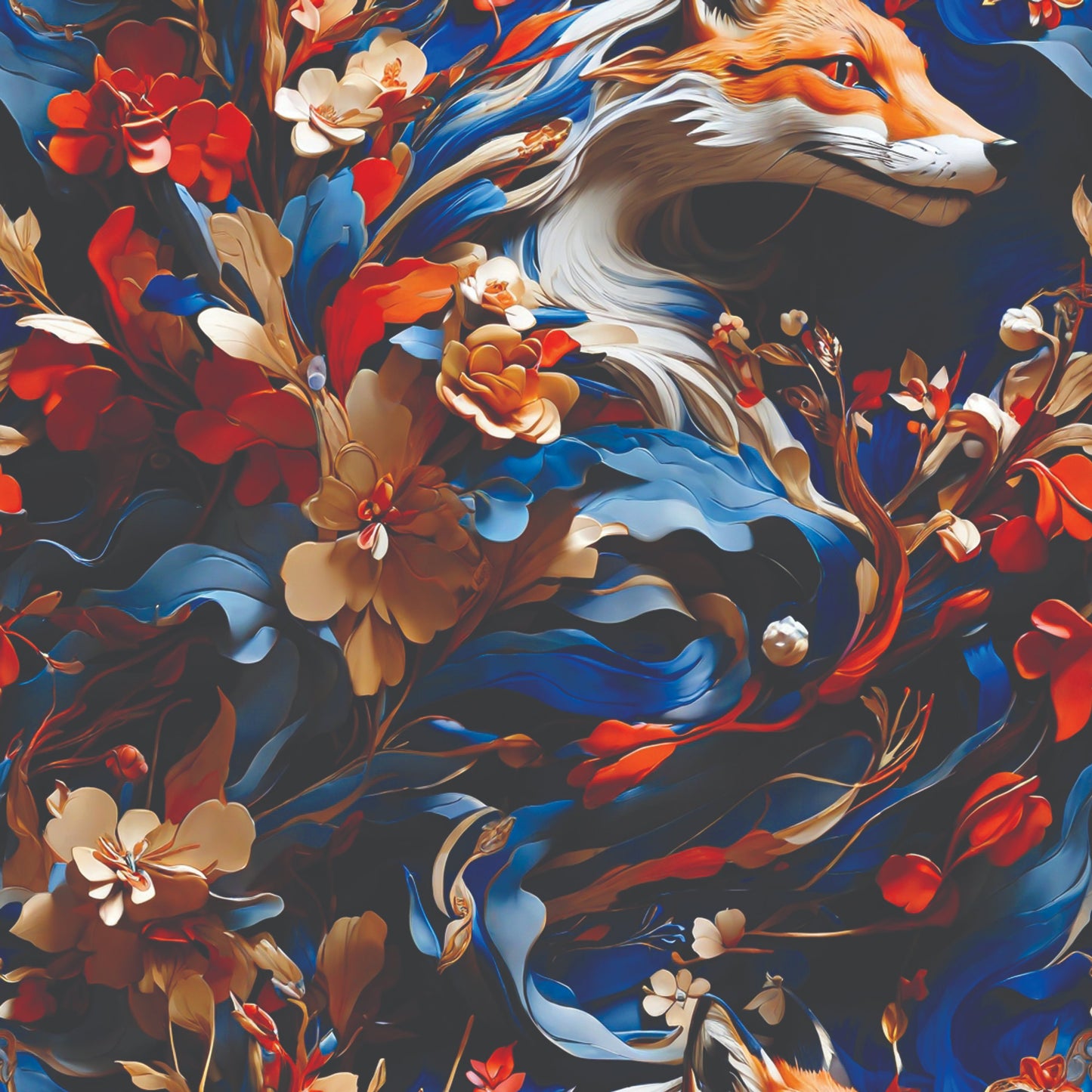 Fox and Flowers Pattern 9 Quilting Cotton Fabric