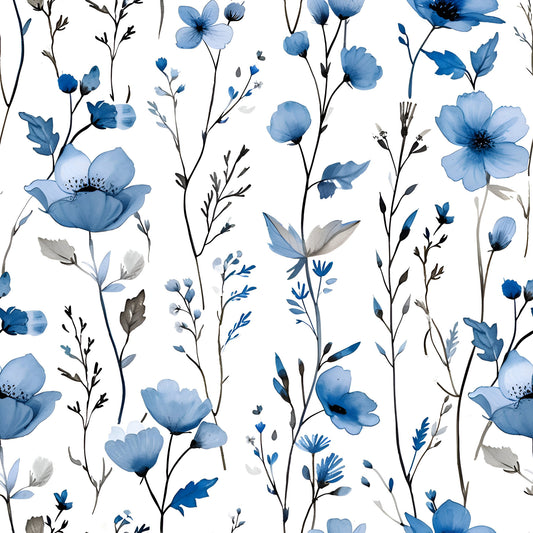 French Blue Cottagecore Pattern 1 Quilting Cotton Fabric