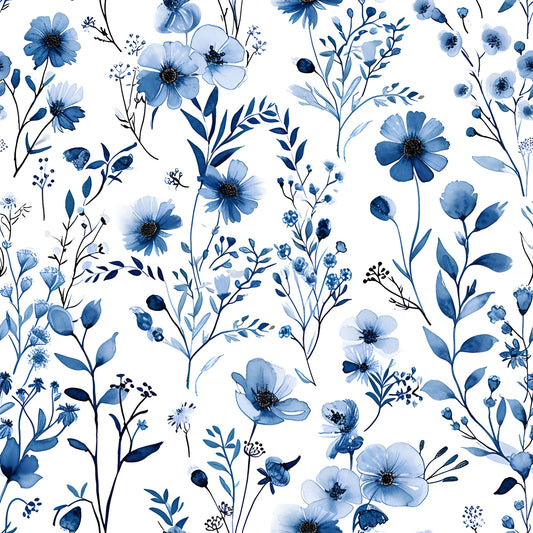 French Blue Cottagecore Pattern 4 Quilting Cotton Fabric