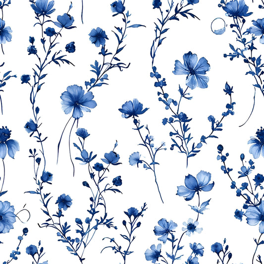 French Blue Cottagecore Pattern 9 Quilting Cotton Fabric