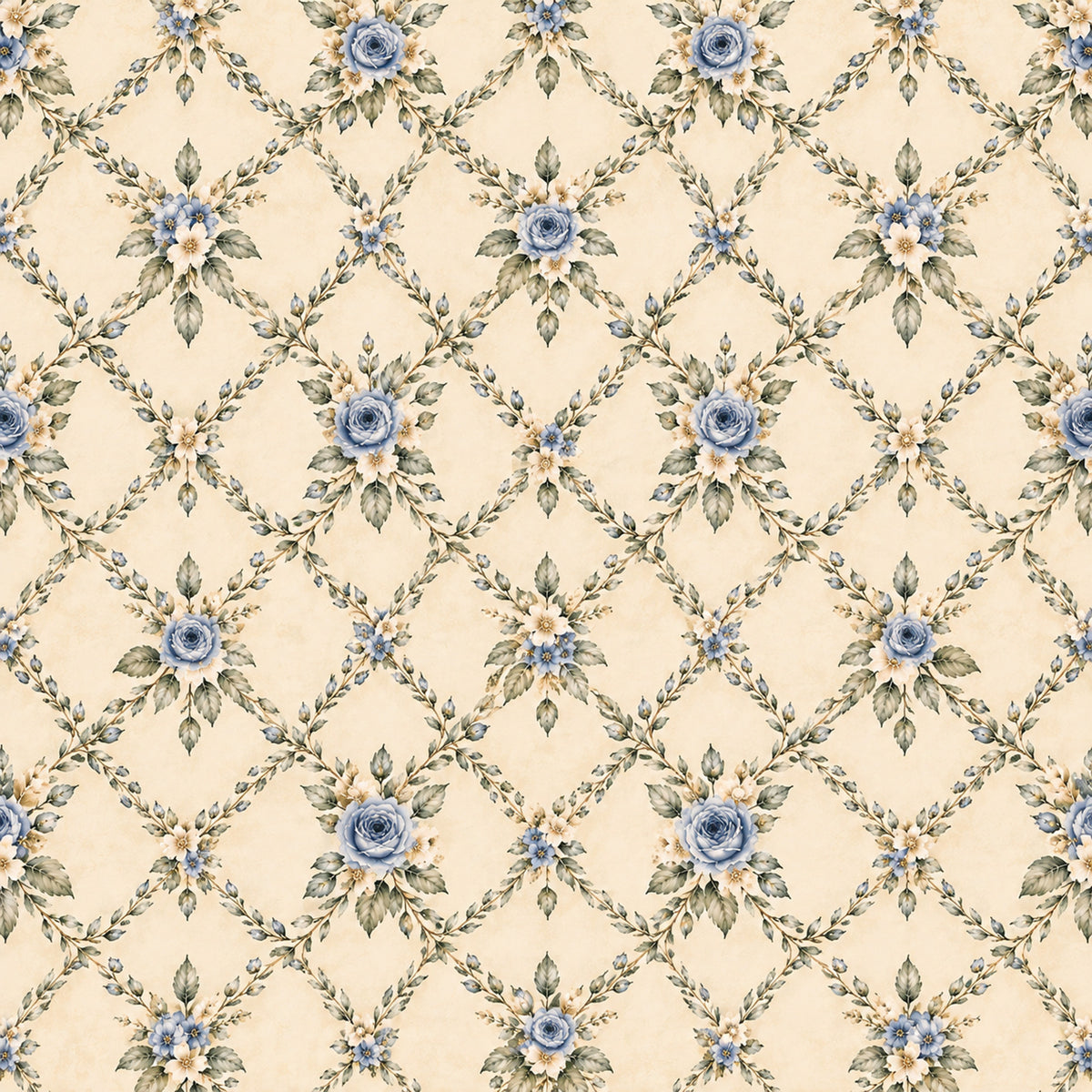 French Blue Garden Pattern 1 Quilting Cotton Fabric