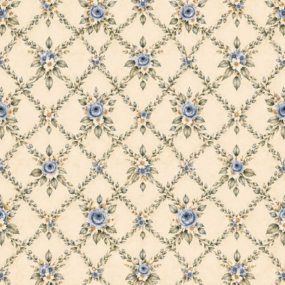French Blue Garden Pattern 1 Quilting Cotton Fabric