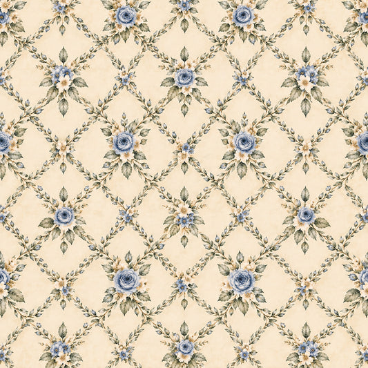 French Blue Garden Pattern 1 Quilting Cotton Fabric
