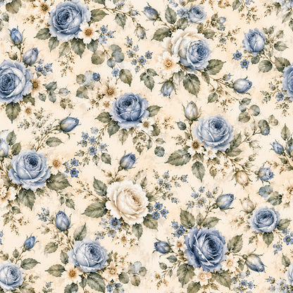 French Blue Garden Pattern 10 Quilting Cotton Fabric