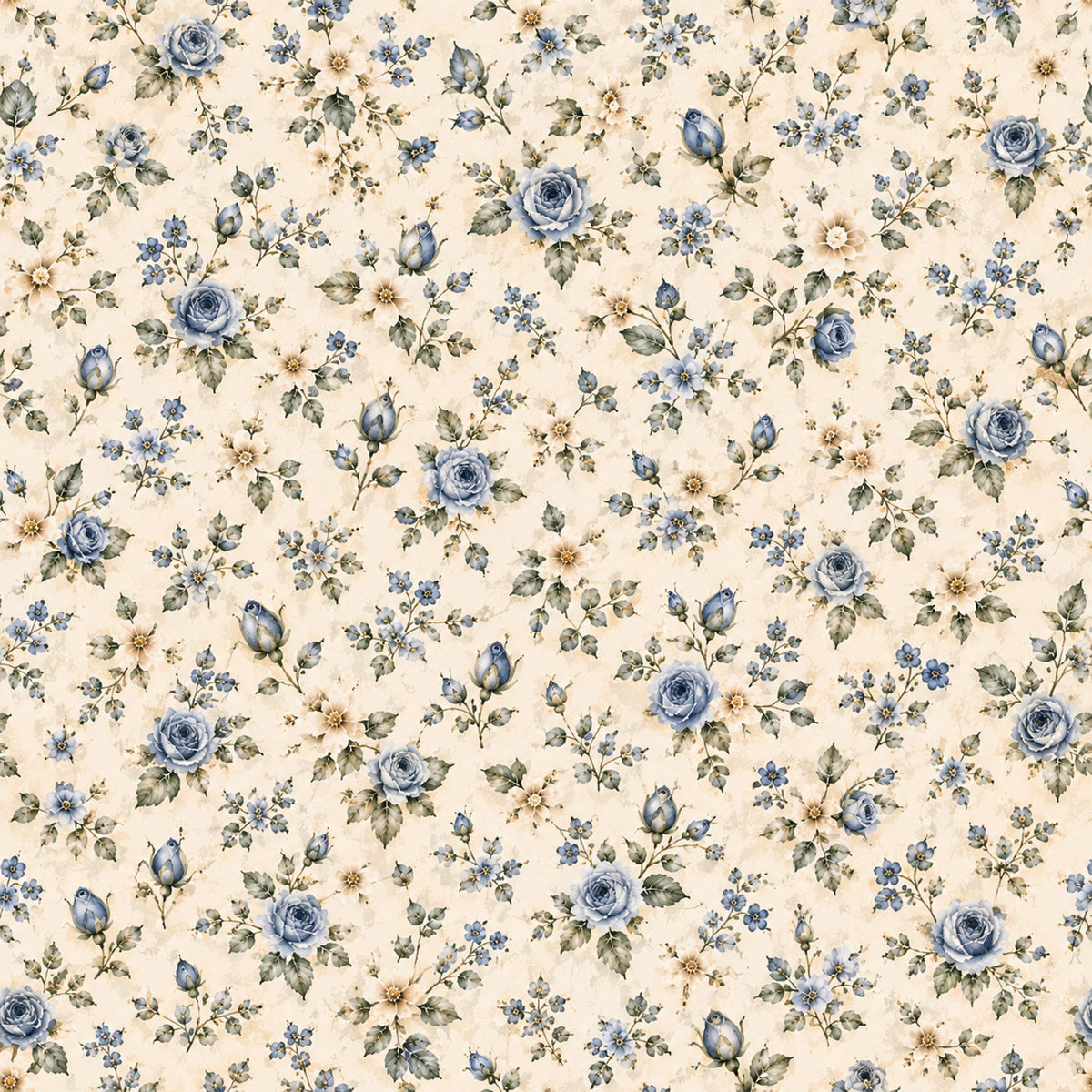 French Blue Garden Pattern 2 Quilting Cotton Fabric