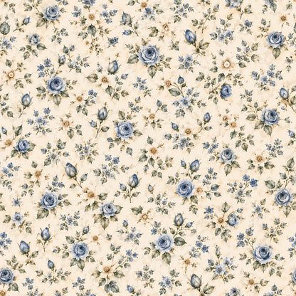 French Blue Garden Pattern 2 Quilting Cotton Fabric
