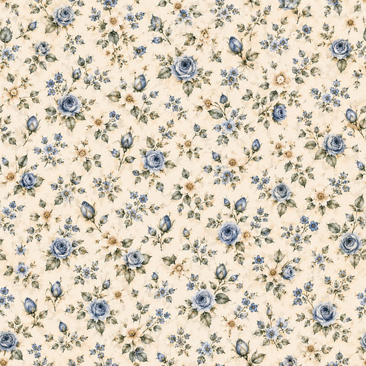 French Blue Garden Pattern 2 Quilting Cotton Fabric