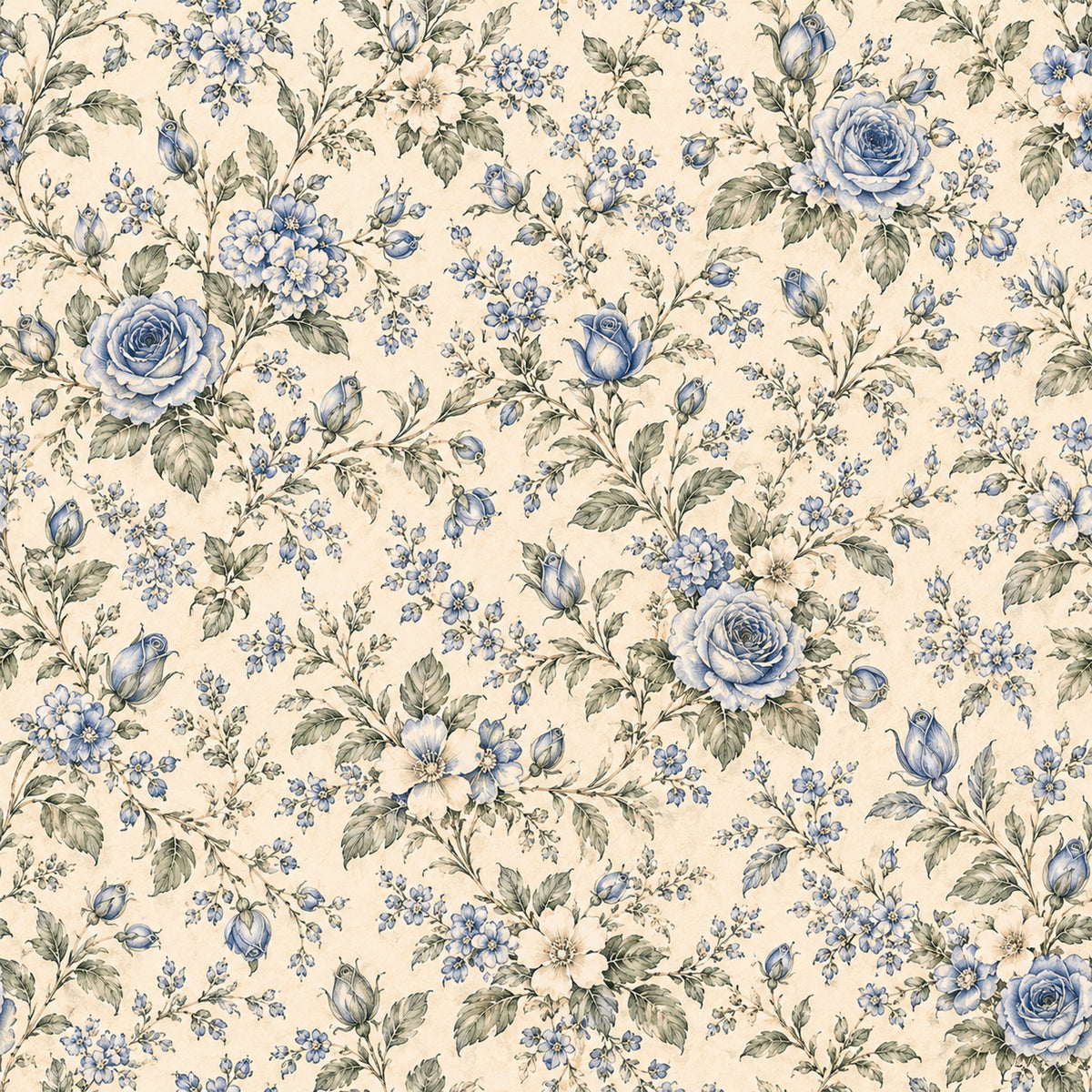 French Blue Garden Pattern 3 Quilting Cotton Fabric