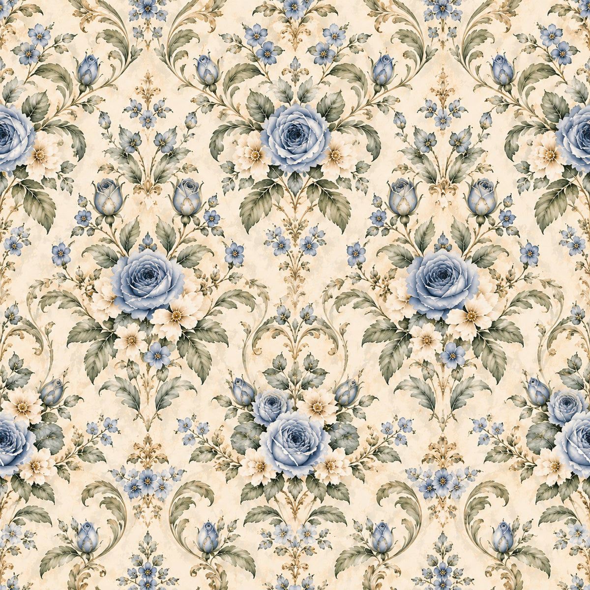French Blue Garden Pattern 4 Quilting Cotton Fabric