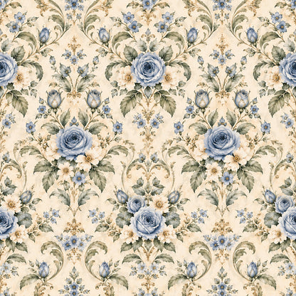 French Blue Garden Pattern 4 Quilting Cotton Fabric