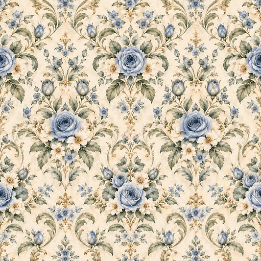 French Blue Garden Pattern 4 Quilting Cotton Fabric
