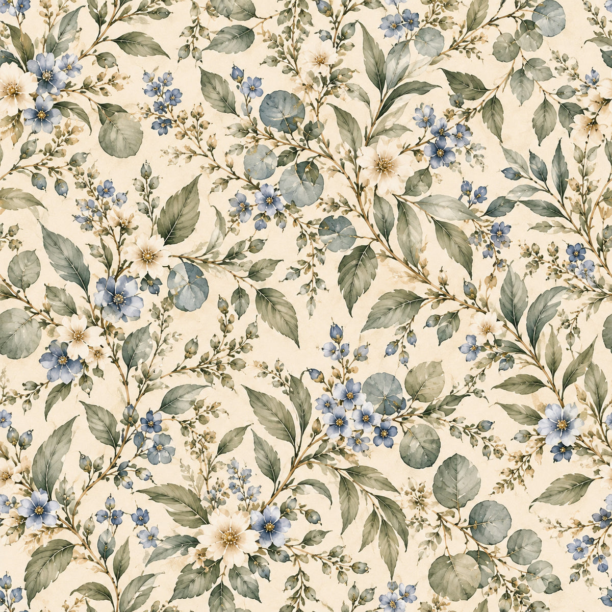 French Blue Garden Pattern 5 Quilting Cotton Fabric