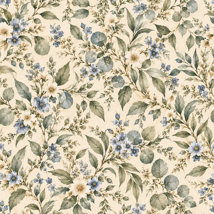French Blue Garden Pattern 5 Quilting Cotton Fabric