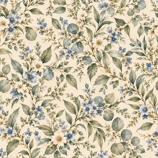 French Blue Garden Pattern 5 Quilting Cotton Fabric