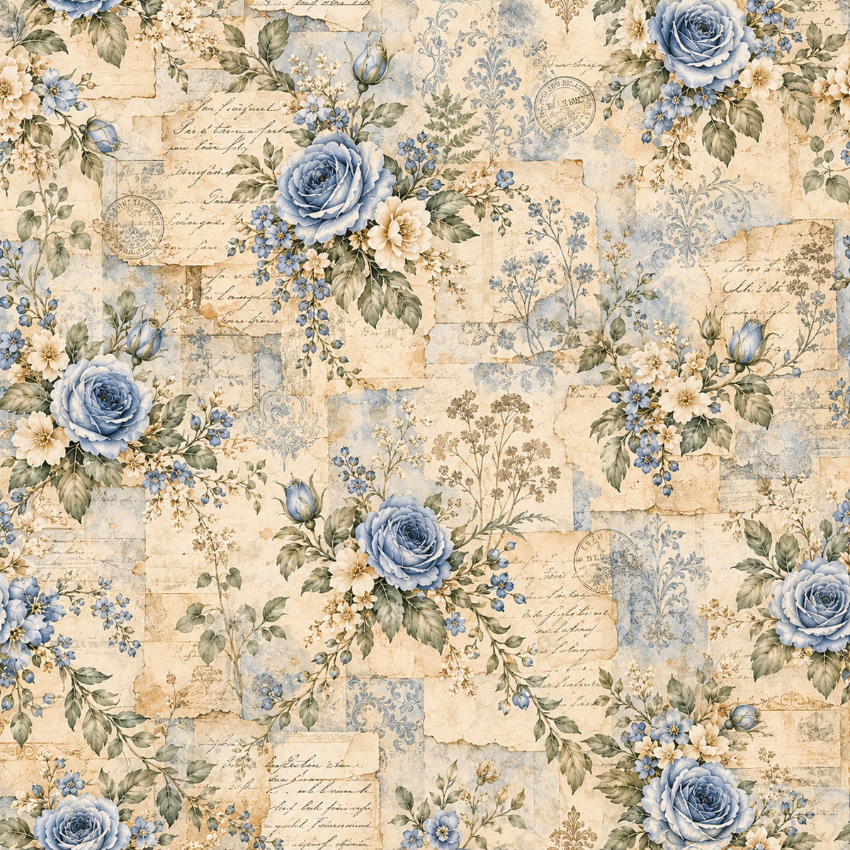 French Blue Garden Pattern 6 Quilting Cotton Fabric
