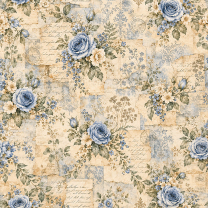 French Blue Garden Pattern 6 Quilting Cotton Fabric