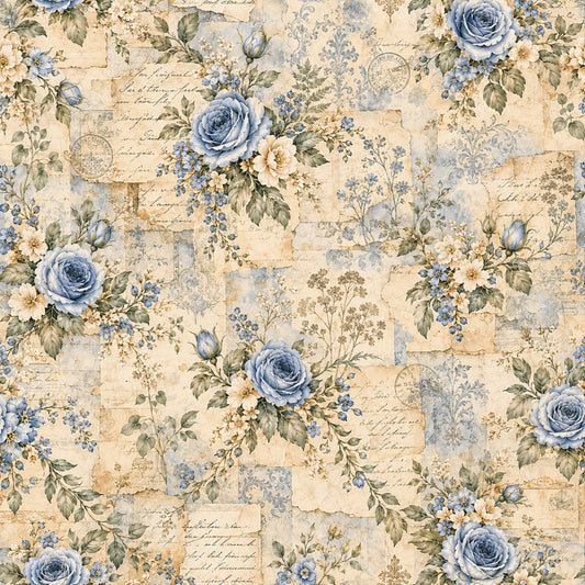 French Blue Garden Pattern 6 Quilting Cotton Fabric