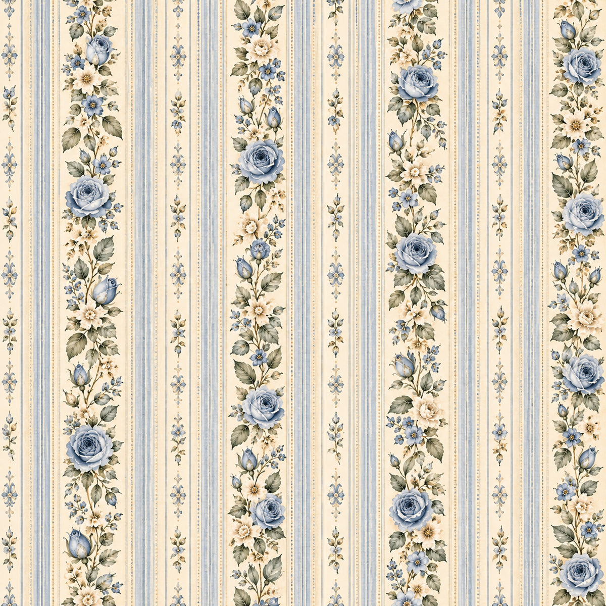 French Blue Garden Pattern 7 Quilting Cotton Fabric