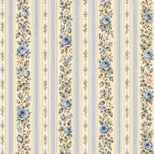 French Blue Garden Pattern 7 Quilting Cotton Fabric