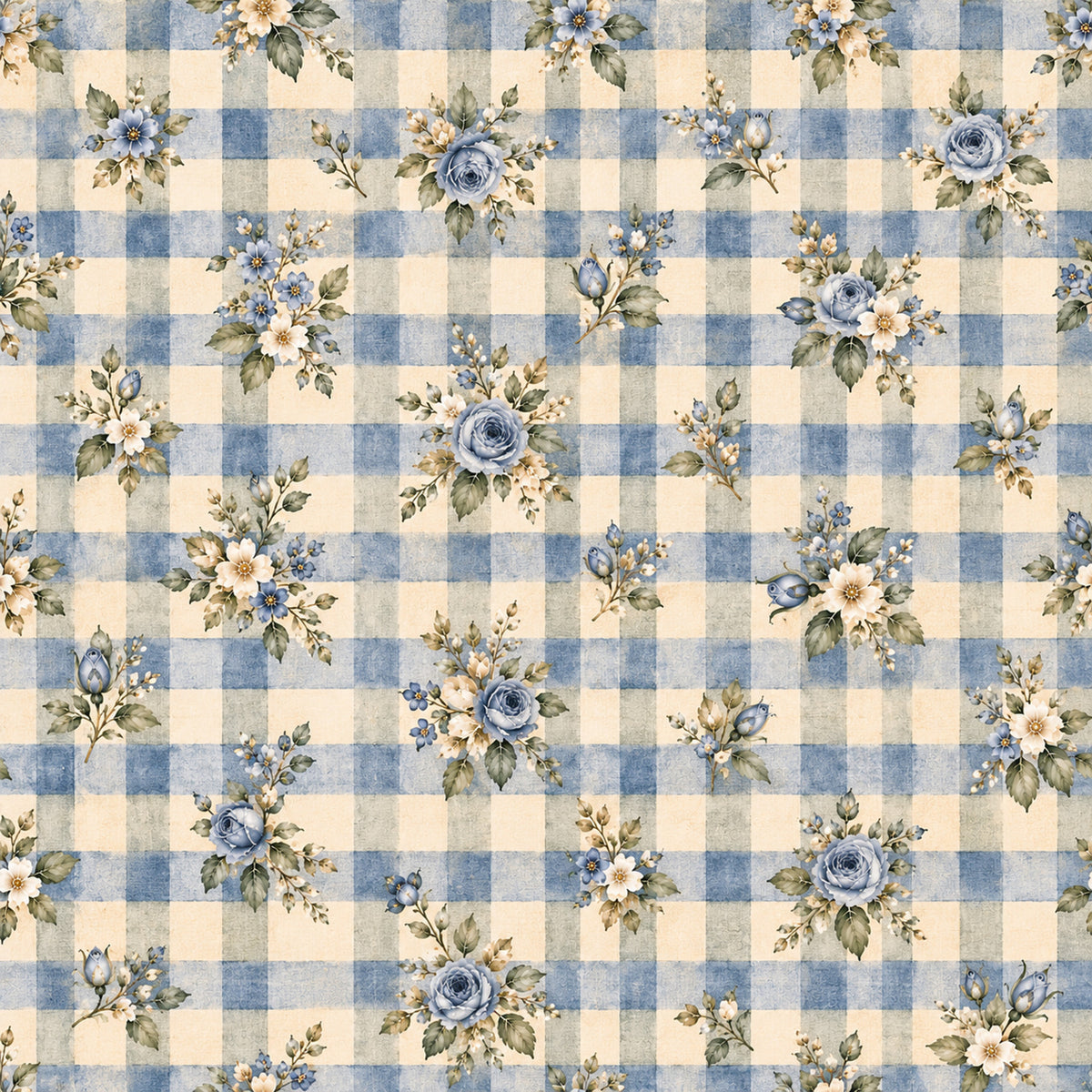 French Blue Garden Pattern 8 Quilting Cotton Fabric