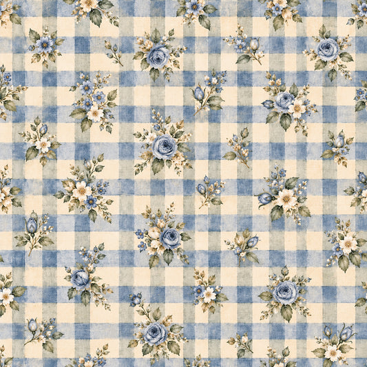 French Blue Garden Pattern 8 Quilting Cotton Fabric
