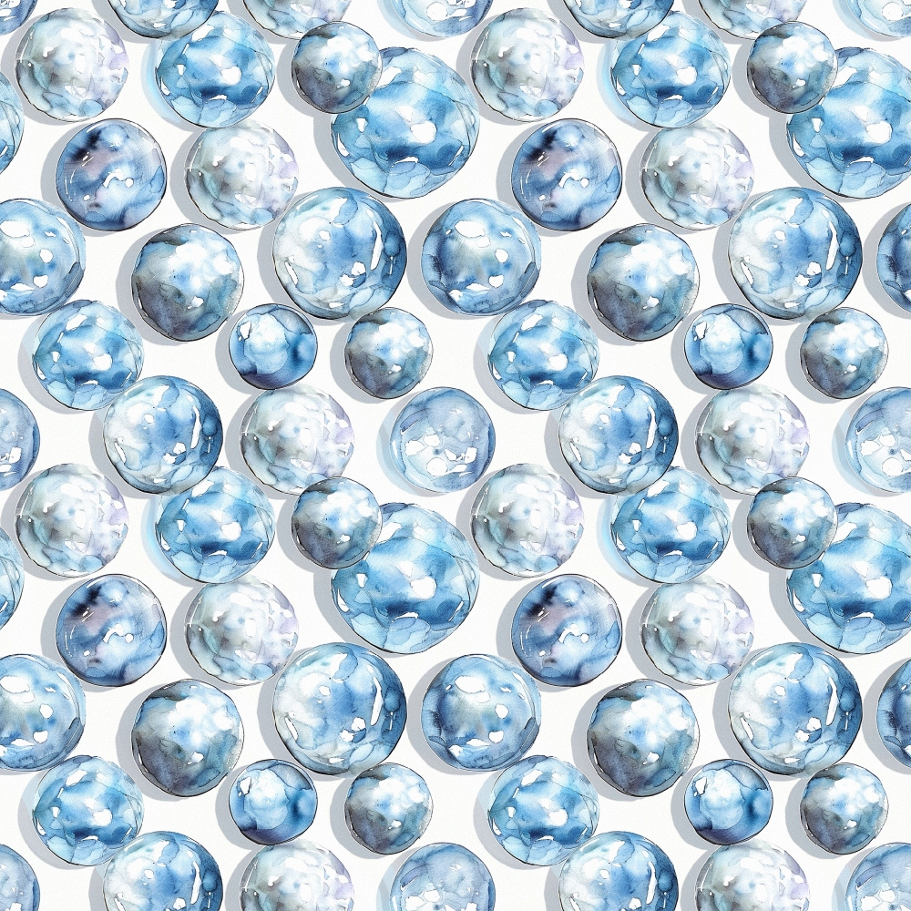 blue pearls, watercolor style, circular pattern, ocean blues, pearl jewelry, aqua tones, repetitive design, organic shapes, soft pastels, quilting cotton, fabric panel, nautical theme, translucent spheres, bubble pattern, sea treasures, flowing arrangement, hand-painted effect, coastal vibes, gemstone motif