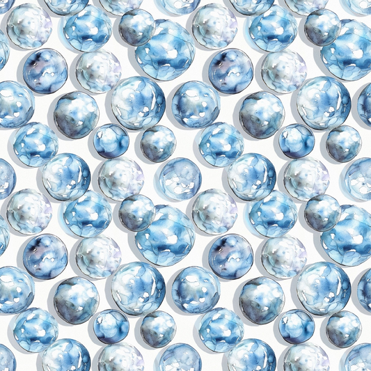 blue pearls, watercolor style, circular pattern, ocean blues, pearl jewelry, aqua tones, repetitive design, organic shapes, soft pastels, quilting cotton, fabric panel, nautical theme, translucent spheres, bubble pattern, sea treasures, flowing arrangement, hand-painted effect, coastal vibes, gemstone motif