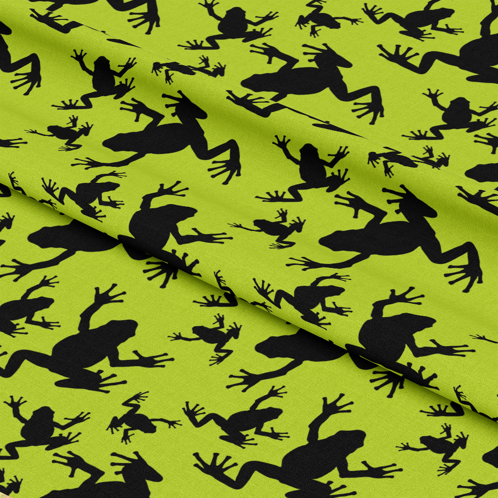 Frog Silhouettes on Green Quilting Cotton Fabric