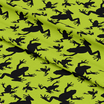 Frog Silhouettes on Green Quilting Cotton Fabric