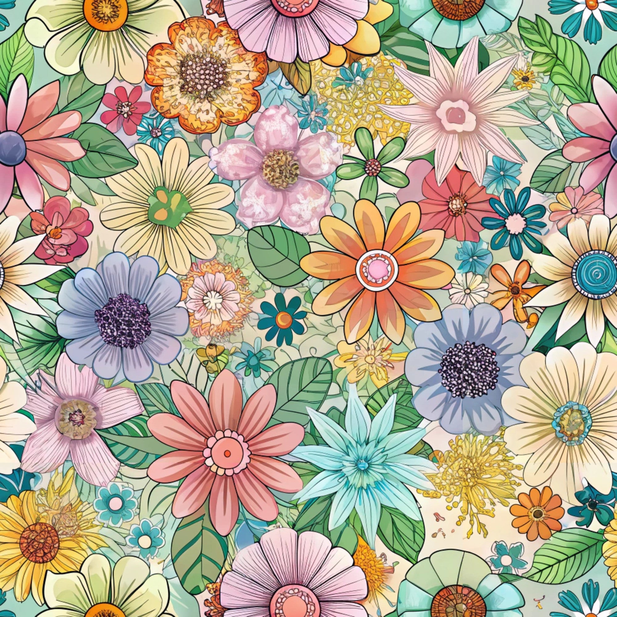 Funky Daisy Watercolor Pattern 1 Quilting Cotton Fabric ...