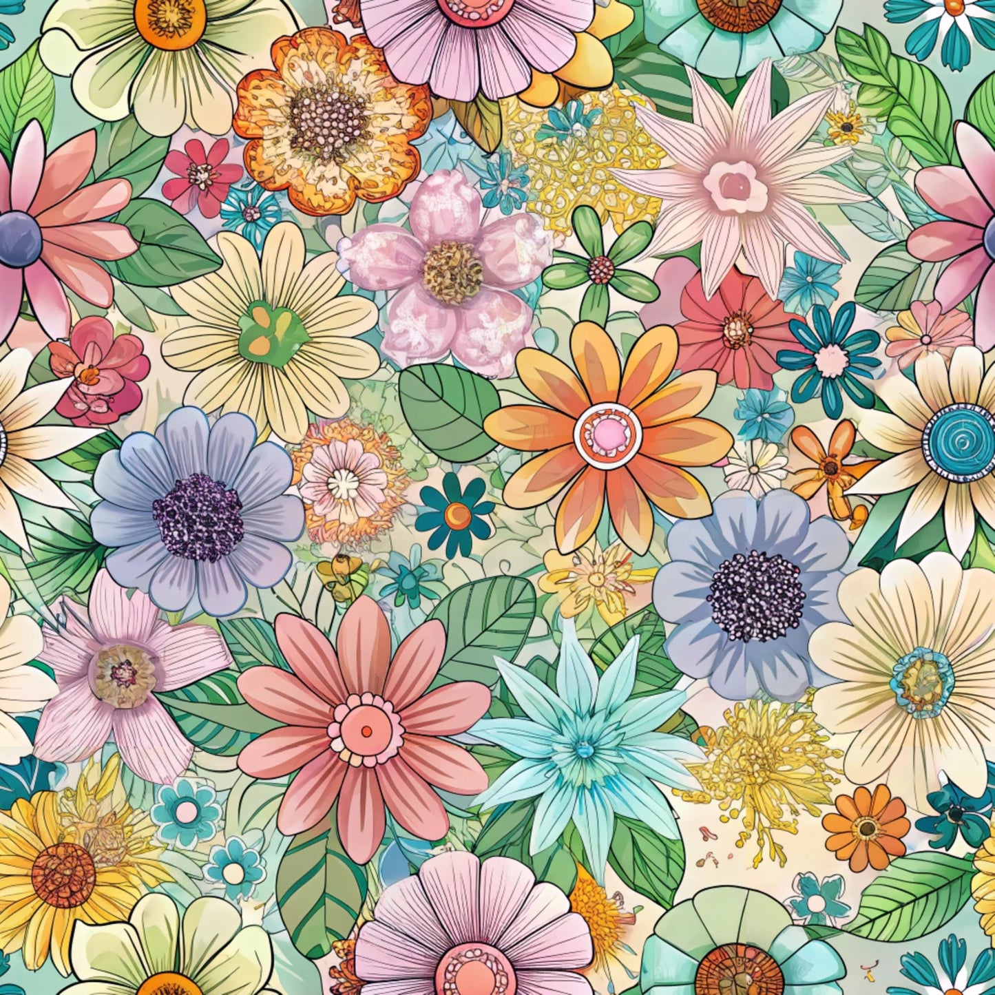 Funky Daisy Watercolor Pattern 1 Quilting Cotton Fabric