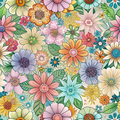 Funky Daisy Watercolor Pattern 1 Quilting Cotton Fabric
