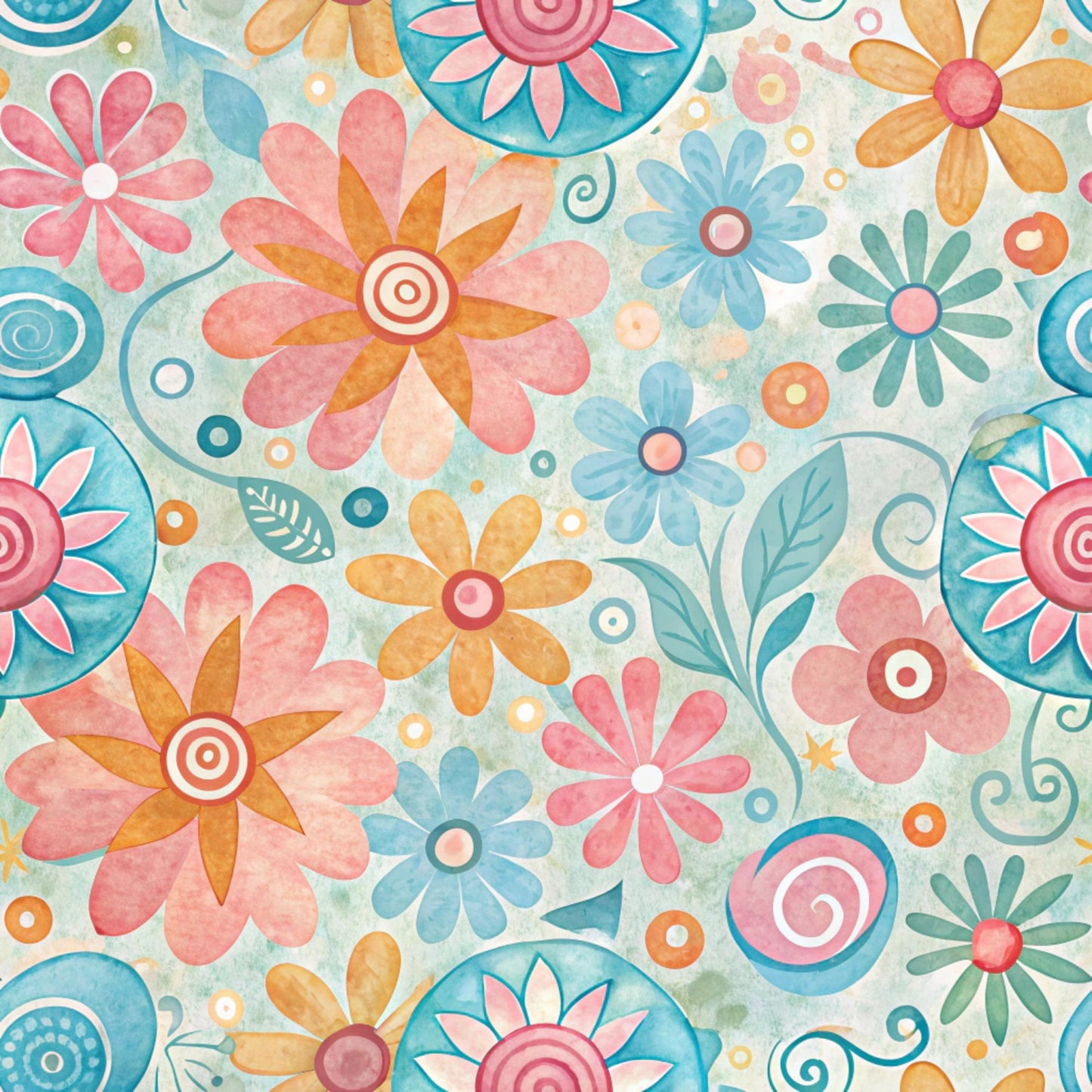 Funky Daisy Watercolor Pattern 10 Quilting Cotton Fabric