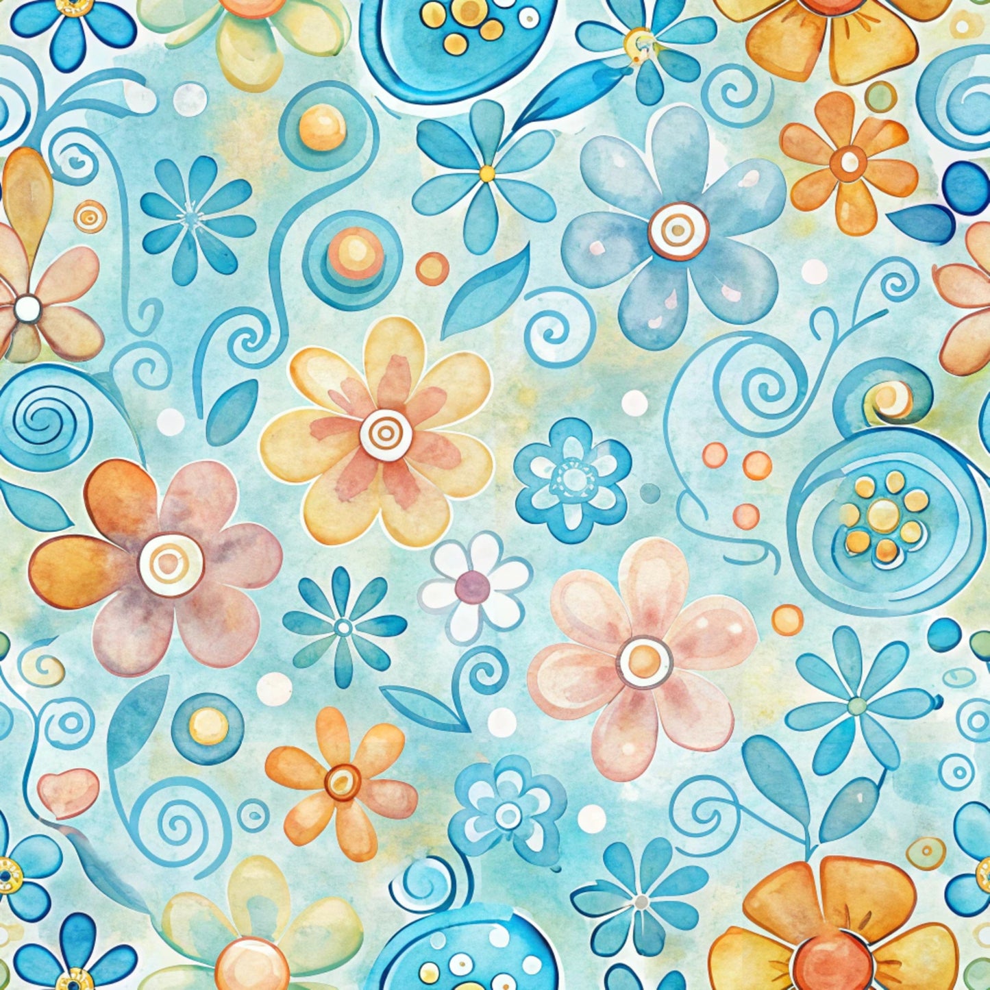 Funky Daisy Watercolor Pattern 11 Quilting Cotton Fabric