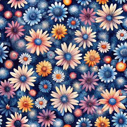 Funky Daisy Watercolor Pattern 12 Quilting Cotton Fabric