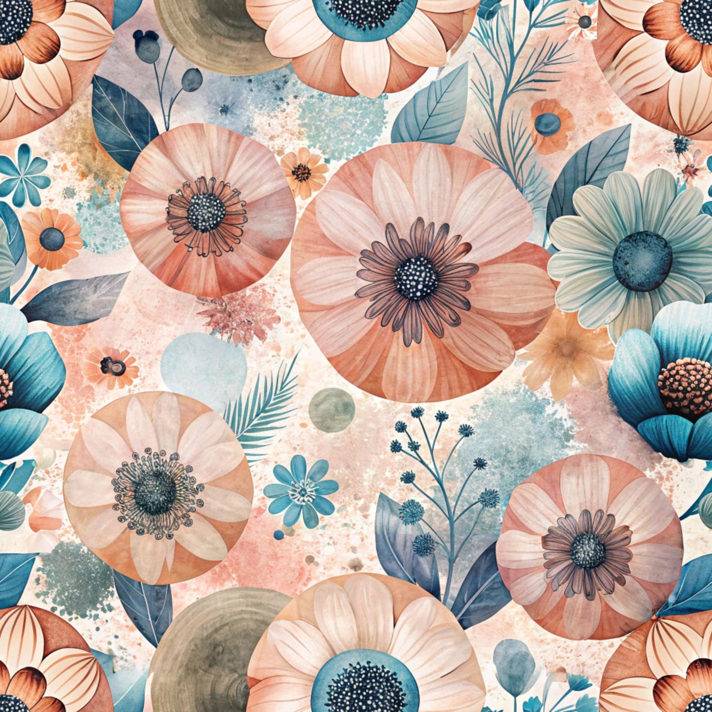 Funky Daisy Watercolor Pattern 16 Quilting Cotton Fabric