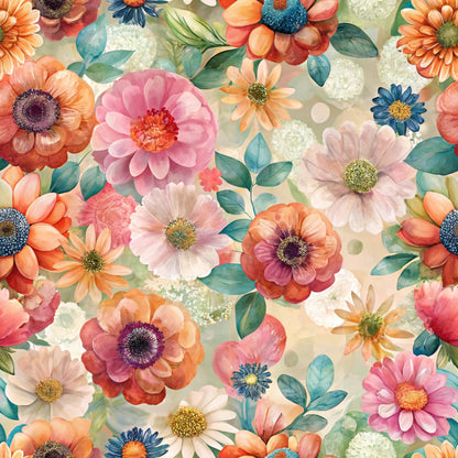 Funky Daisy Watercolor Pattern 17 Quilting Cotton Fabric