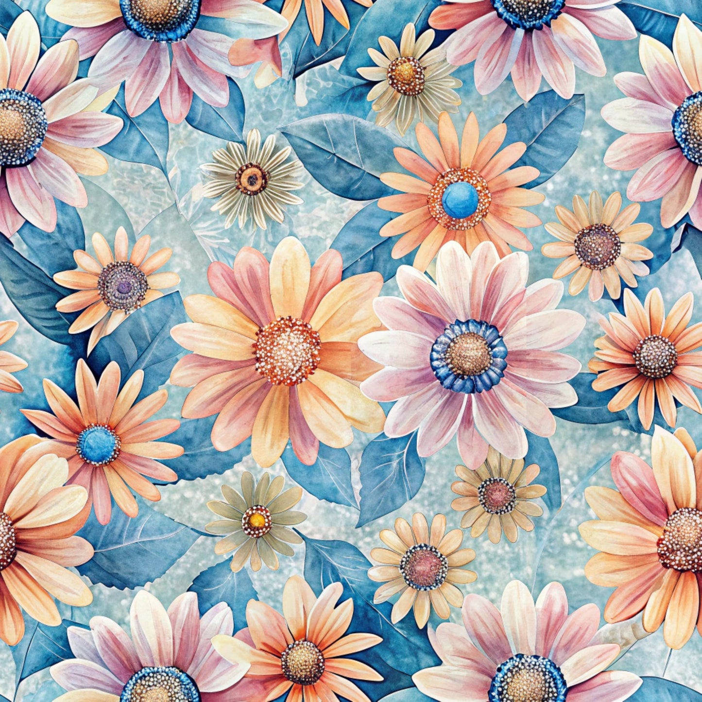 Funky Daisy Watercolor Pattern 19 Quilting Cotton Fabric