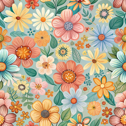 Funky Daisy Watercolor Pattern 20 Quilting Cotton Fabric
