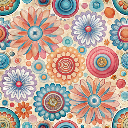 Funky Daisy Watercolor Pattern 22 Quilting Cotton Fabric