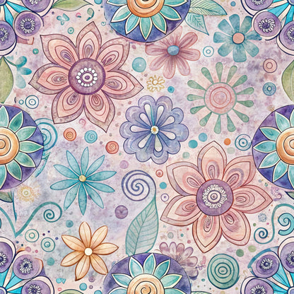 Funky Daisy Watercolor Pattern 26 Quilting Cotton Fabric