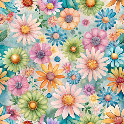 Funky Daisy Watercolor Pattern 28 Quilting Cotton Fabric