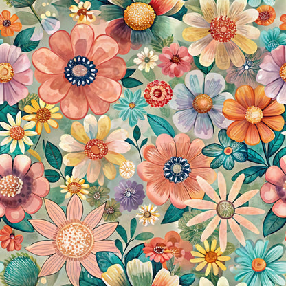 Funky Daisy Watercolor Pattern 2 Quilting Cotton Fabric