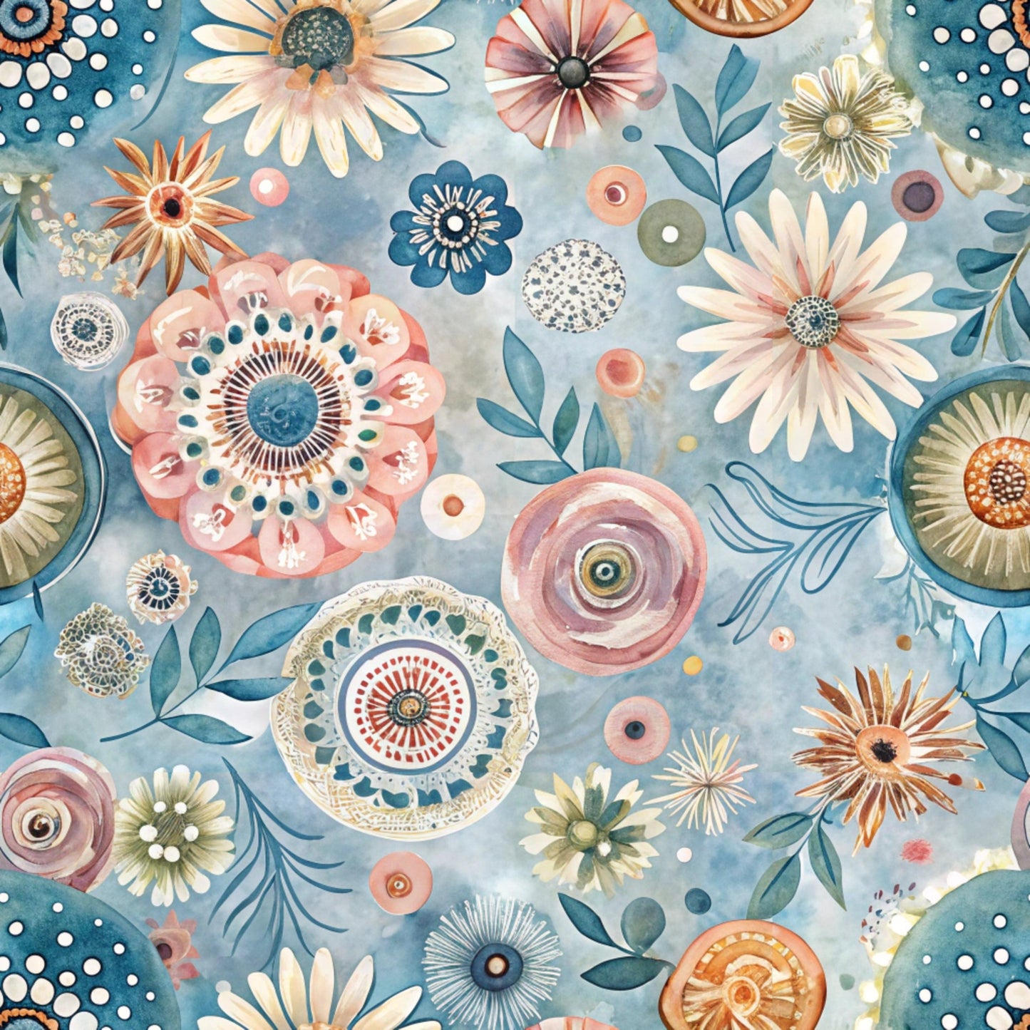 Funky Daisy Watercolor Pattern 3 Quilting Cotton Fabric